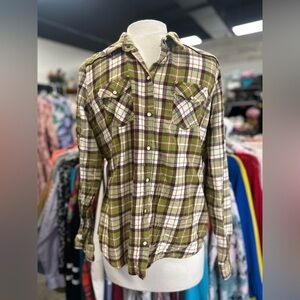 Mossimo Supply Co. Olive and White Plaid Shirt